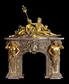 Imponente lareira em bronze revestido a ouro 24K, francesa (estilo Império) Dim: 278x220x74 cm - 51.750,00€